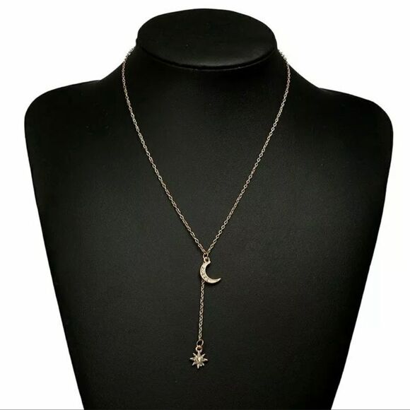 Gold Tone Moon & Star Necklace